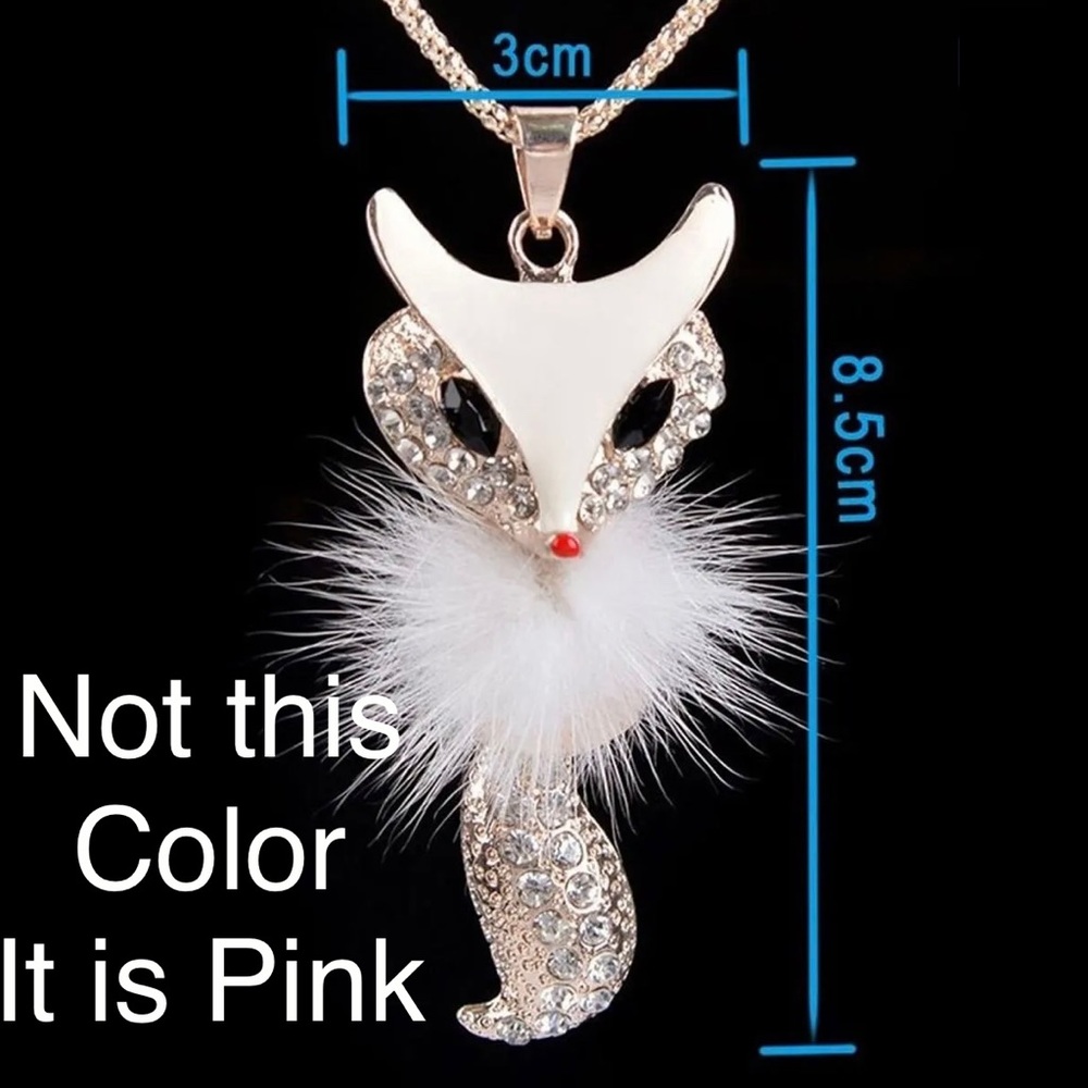 Fox Pink & Yellow Gold Enamel, Crystal, & Fluffy Articulating Necklace - Picture 2 of 3